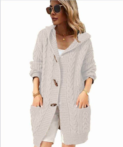 Damen Grobstrick-Cardigan mit Kapuze und Taschen Norvielle