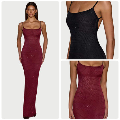 Damen Paillettenkleid Spaghettiträger Figurbetont Schwarz - Norvielle