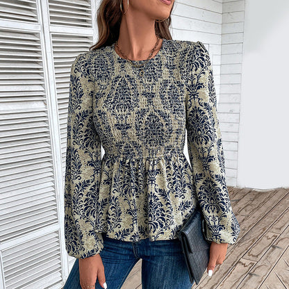 Damen Bluse Floralmuster Rüschen Elegant