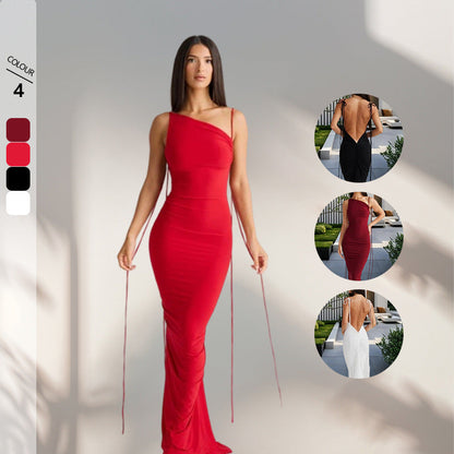Damen Maxikleid Rückenfrei mit Bindebändern Elegant Schwarz - Norvielle