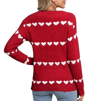 Damen Strickpullover Herzmuster