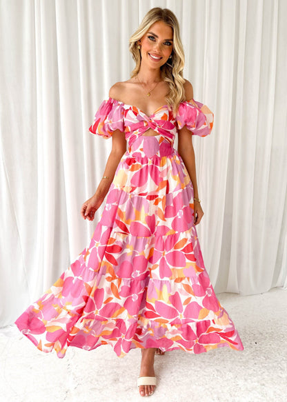 Damen Maxikleid Schulterfreies Design Puffärmel Norvielle