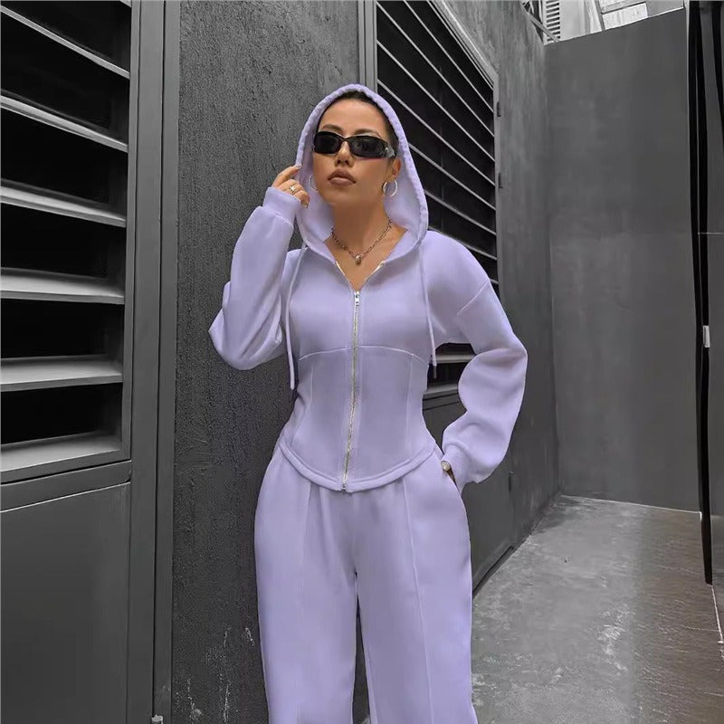Damen Hoodie-Set Figurbetont Mit Zipper Details