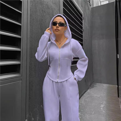 Damen Hoodie-Set Figurbetont Mit Zipper Details