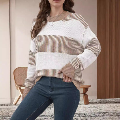 Damen Strickpullover Breite Streifen Weit Norvielle
