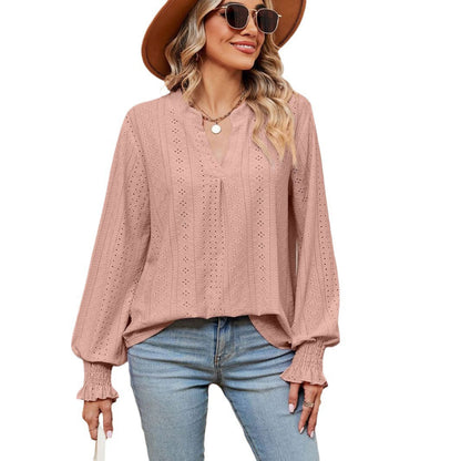 Damen Bluse mit Lochmuster Elegante Passform