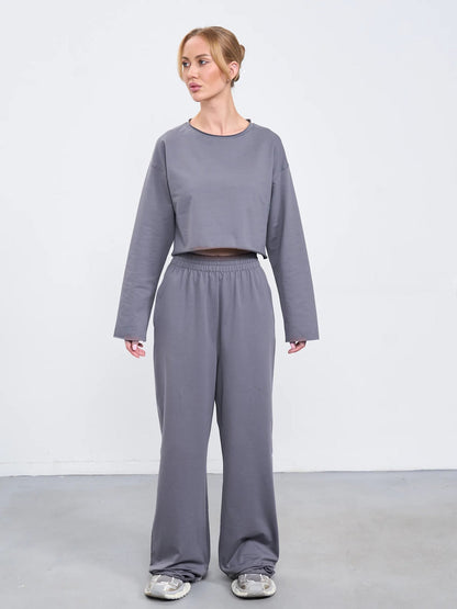 Damen Sweatshirt Set Komfortabel Cropped mit Jogginghose Norvielle