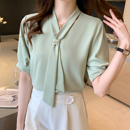 Damen Bluse Dekorativer Schlupf Puffärmel Elegantes Design