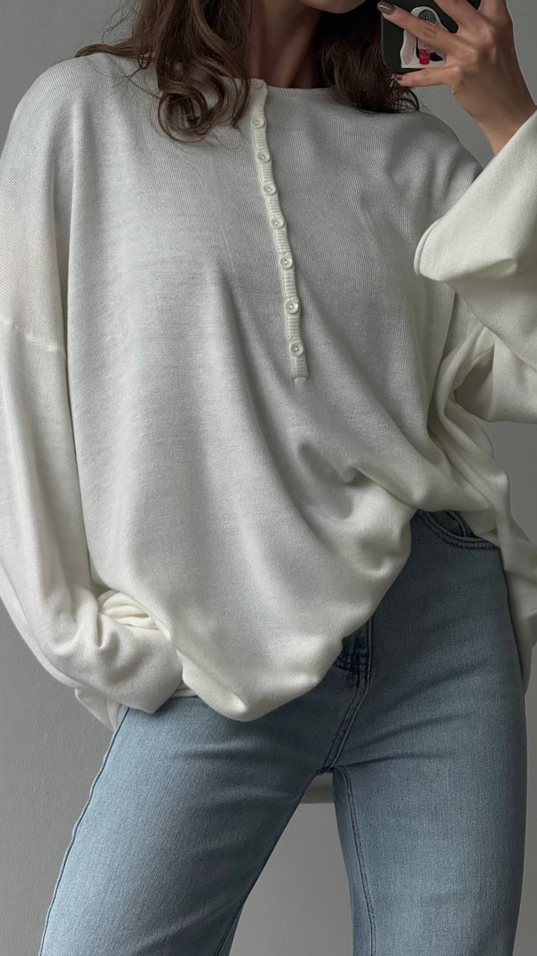 Damen Strickpullover Lässig Mit Knöpfen Beige