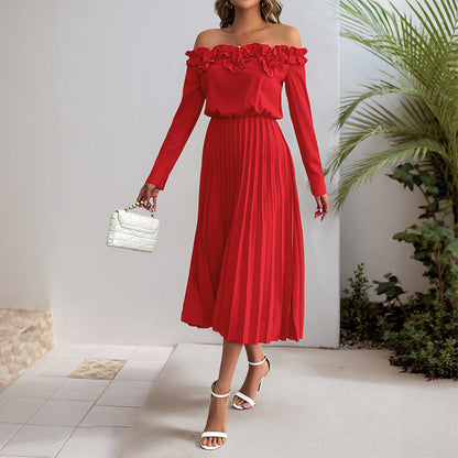 Damen Maxikleid Rüschendesign Plissee Norvielle