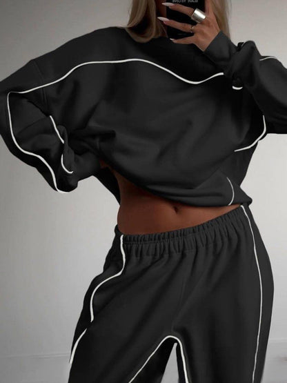 Damen Sportanzug Cropped Oberteil Elastischer Bund Norvielle