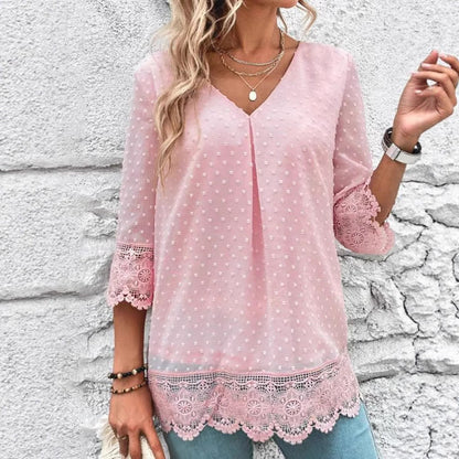 Damen Bluse Spitze Puffärmel Norvielle