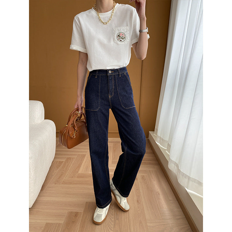 Damen High-Waist Jeans Lässiger Schnitt Mit Taschen Norvielle