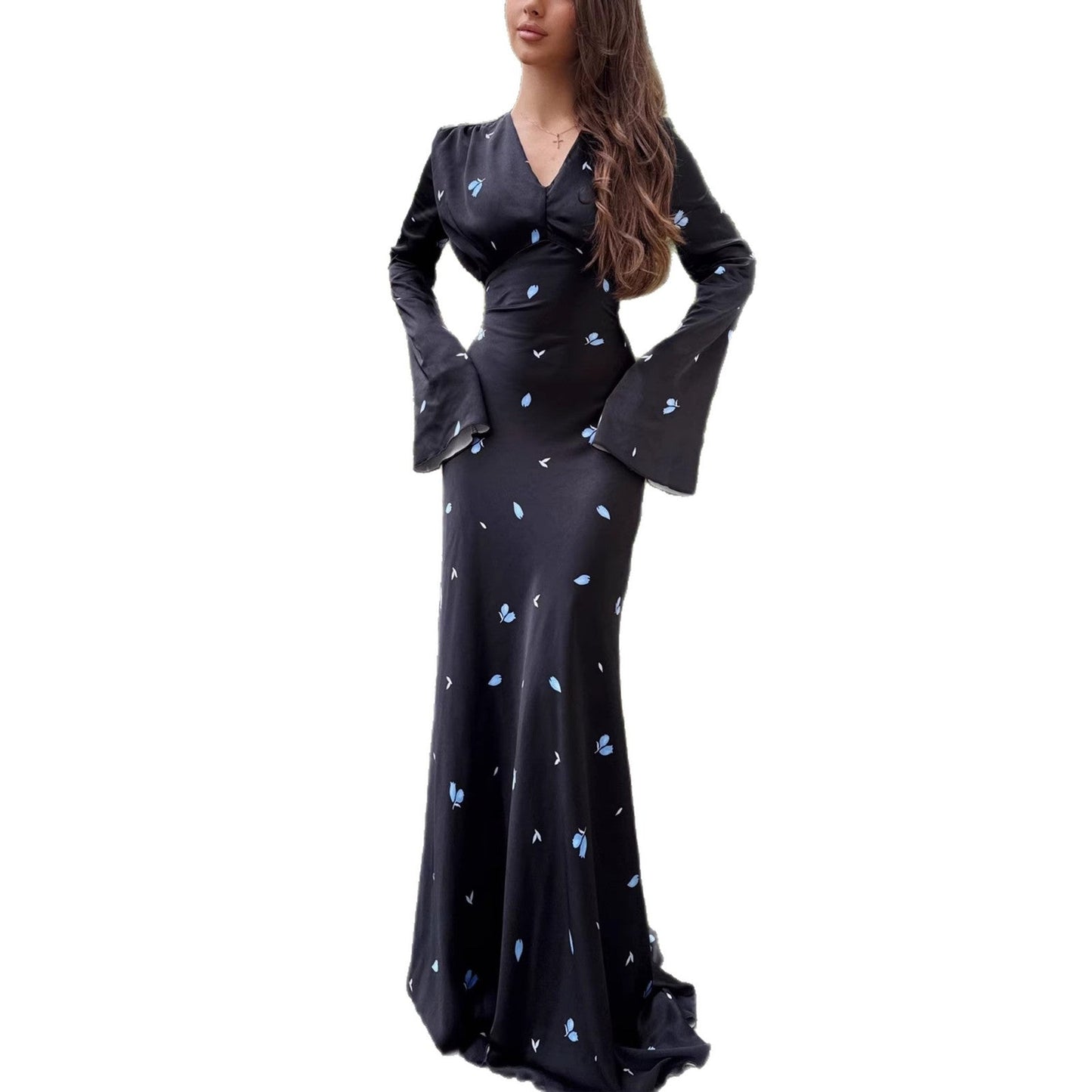 Damen Maxikleid Langärmelig Floralmuster Feminin Norvielle