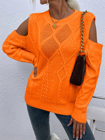 Damen Strickpullover Lochmuster Zopfdetails Norvielle