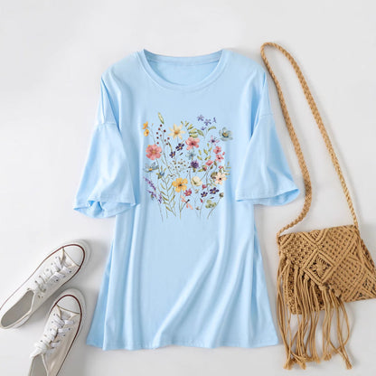 Damen Sommerbluse Floralmuster Baumwolle Blumenweiß