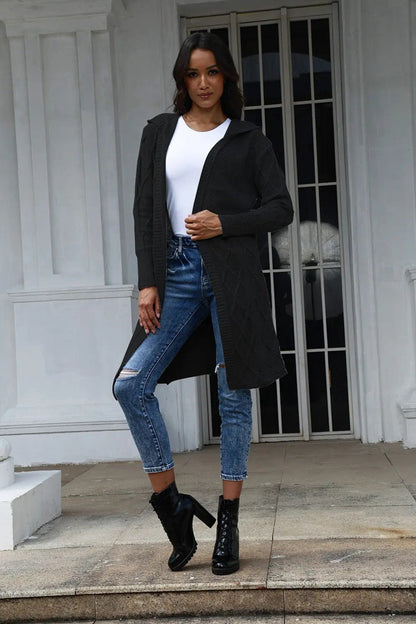 Damen Strickjacke Kapuze Zopfmuster Norvielle