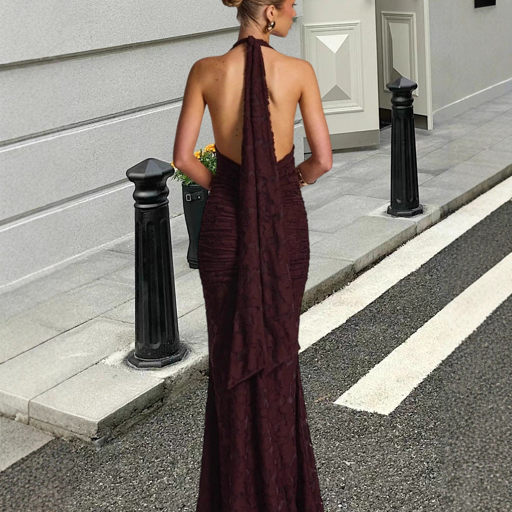 Damen Maxikleid mit V-Ausschnitt Gerafftes Design Norvielle