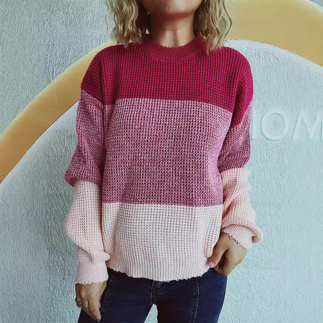 Damen Strickpullover Lässig Großes Muster Modern Norvielle