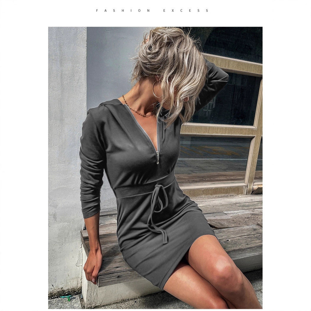 Damen Sportkleid Reißverschluss Regulierbarer Gürtel Norvielle