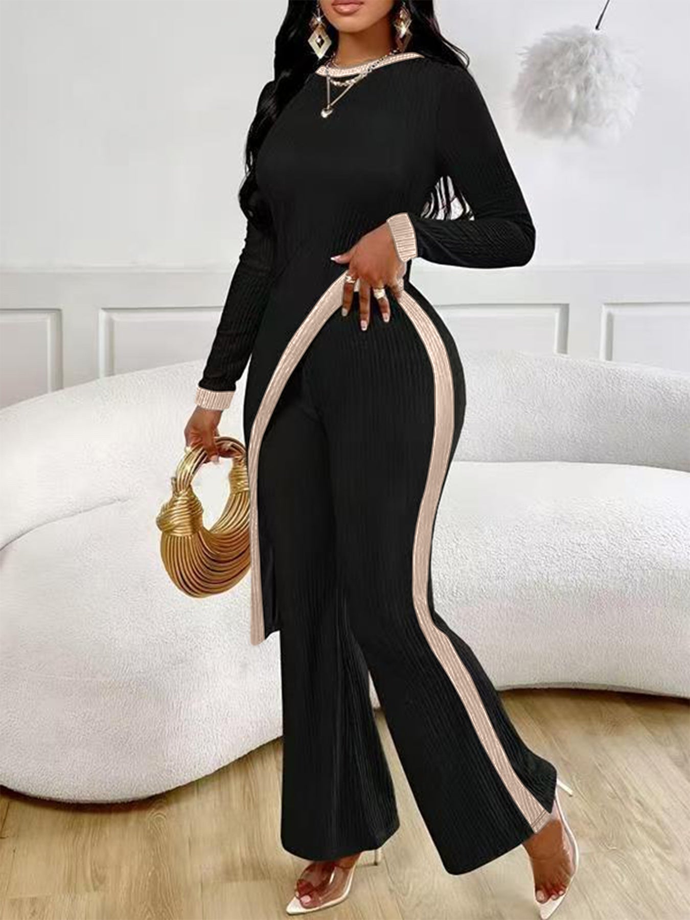Damen Jumpsuit Asymmetrisch Kontrastpaspel