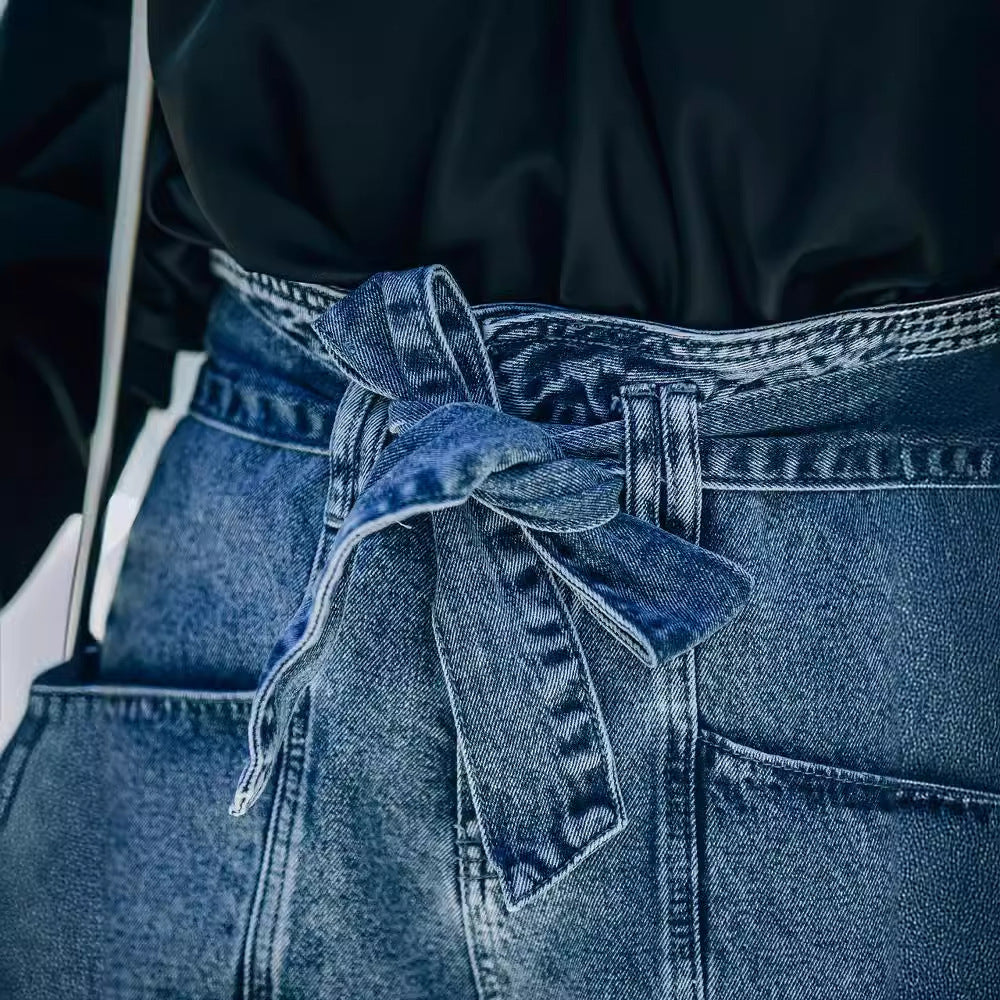 Damen Hochwaist Denim Shorts Abnehmbarer Gürtel