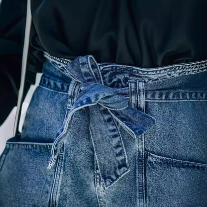 Damen Hochwaist Denim Shorts Abnehmbarer Gürtel