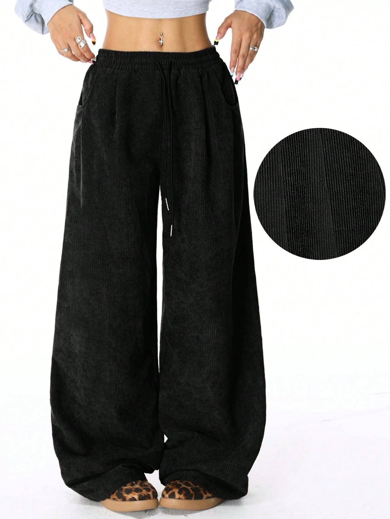 Damen Cordhose Weit Elastischer Bund