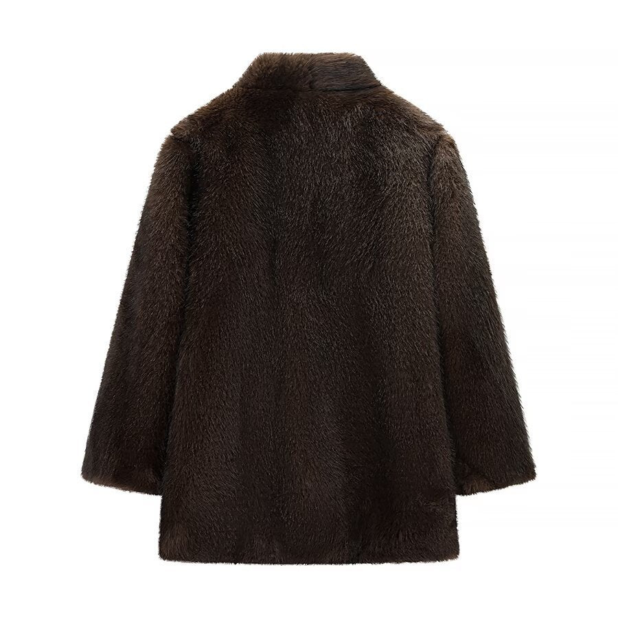 Damen Kunstfelljacke Weiches Innenfutter Eleganter Kragen