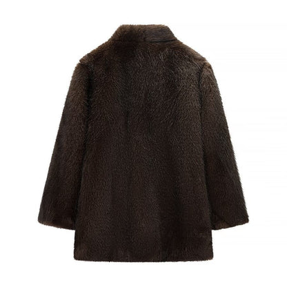 Damen Kunstfelljacke Weiches Innenfutter Eleganter Kragen