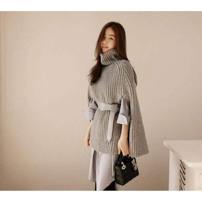 Damen Pullover Rollkragen Gürtel Norvielle