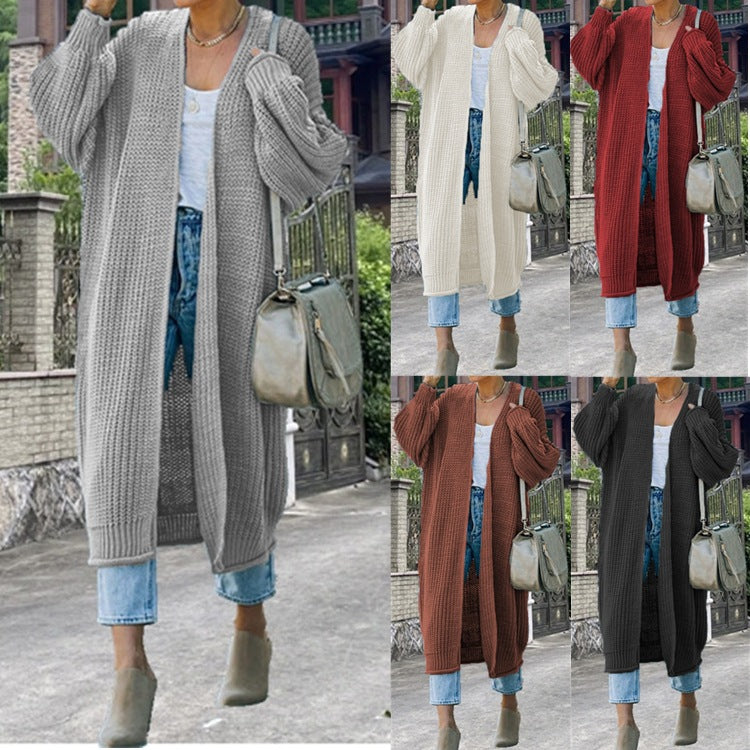 Damen Grobstrick Cardigan Offene Maschen Lässig Beige - Norvielle