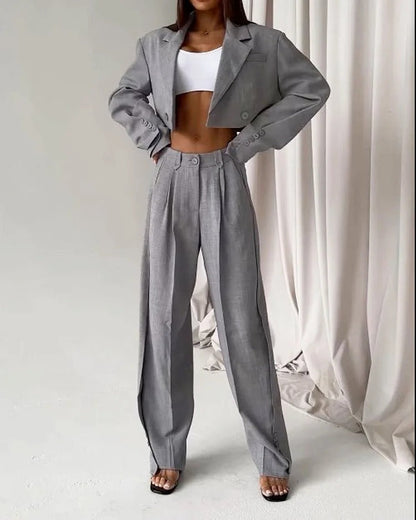Damen Oversized Blazer-Ensemble mit hoch taillierten Hosen Norvielle