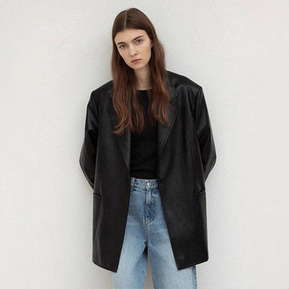 Damen Oversized Blazer Kunstleder