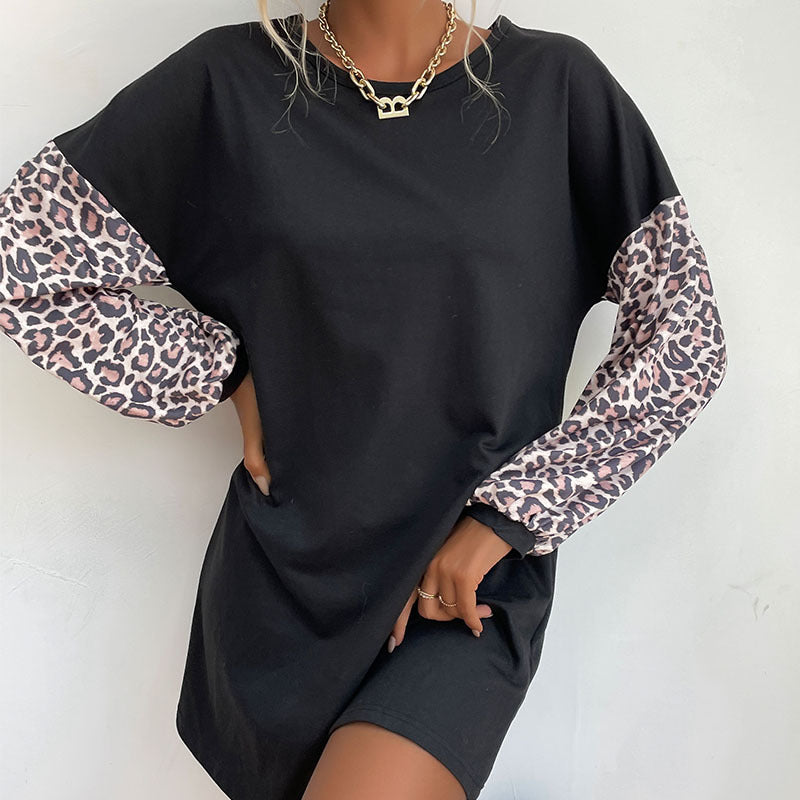 Damen T-Shirt Lässig Animalprint Ärmel
