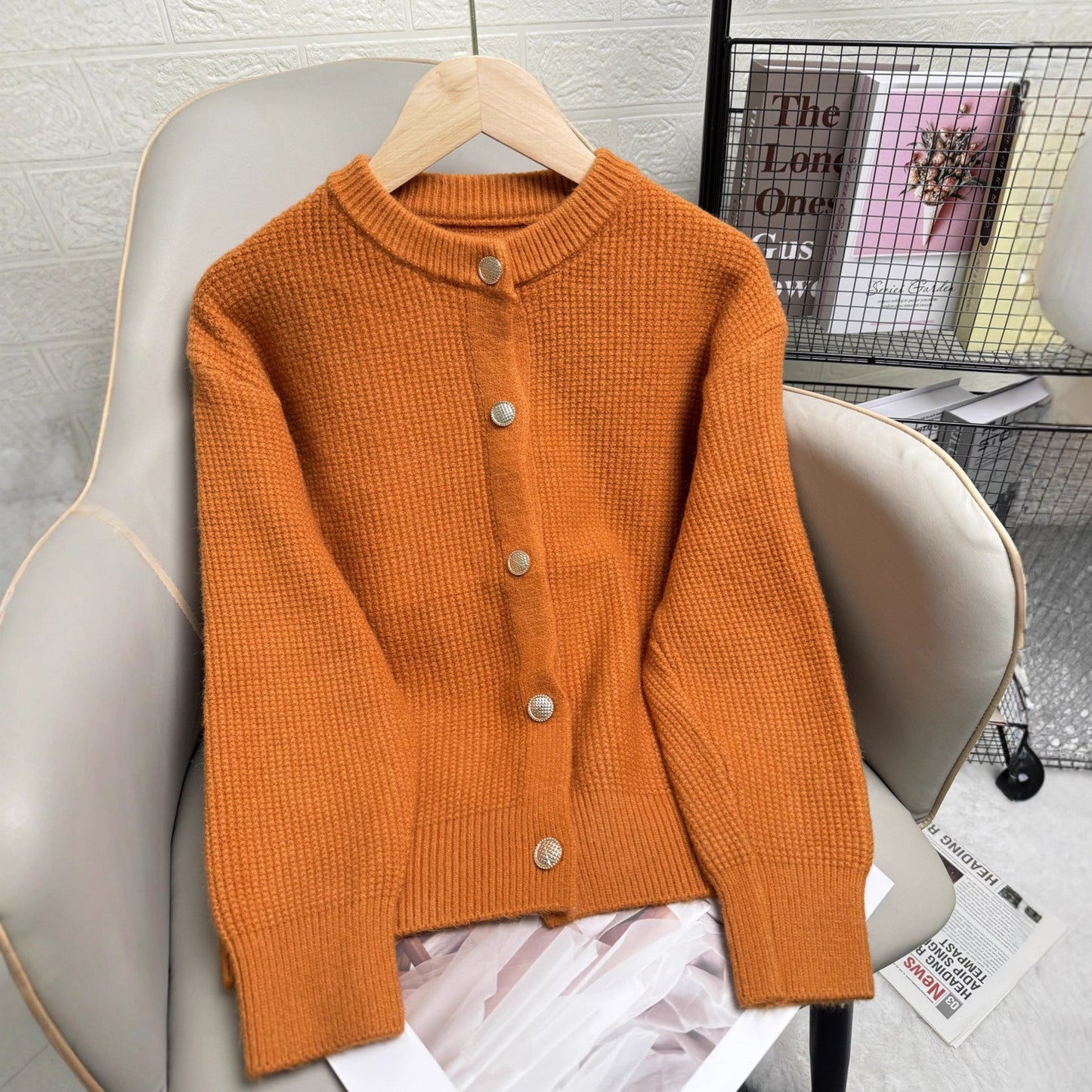 Damen Strickjacke Knopfdetails Modernes Muster Norvielle - Norvielle