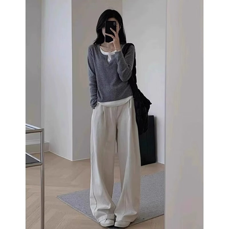 Damen Pullover V-Ausschnitt Weite Ärmel Norvielle