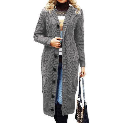 Damen Strickcardigan Groß Zopfmuster Taschen Beige