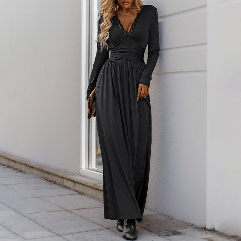 Damen Wickelkleid mit V-Ausschnitt und langen Ärmeln Norvielle