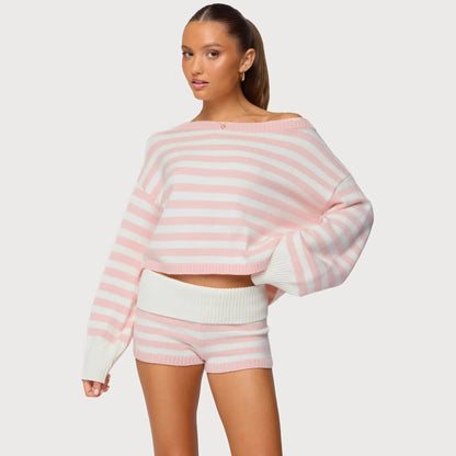 Damen Strick Crop und Shorts Set Norvielle