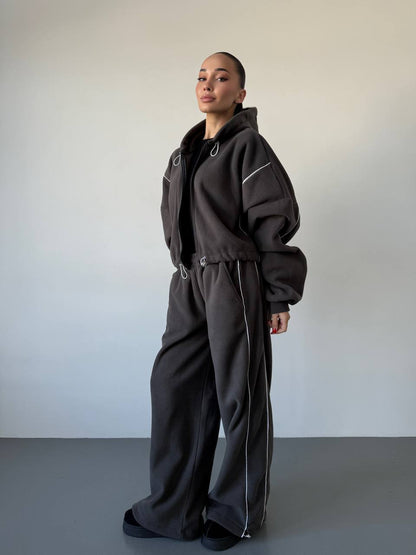 Damen Fleece-Set mit Kapuze Elastisch