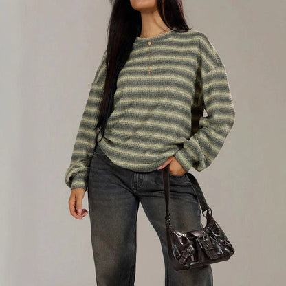 Damen Strickpullover Kuscheliges Streifenmuster Beige