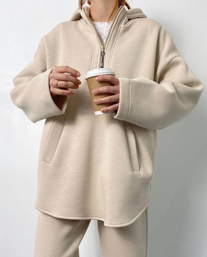 Damen Fleece-Jogginganzug Oversized Reißverschluss Norvielle