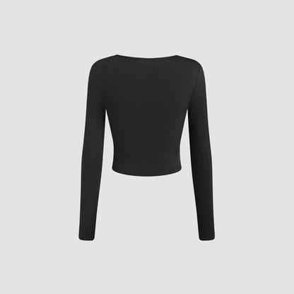 Damen Langarmshirt Rundhals Cropped Baumwolle Weiß