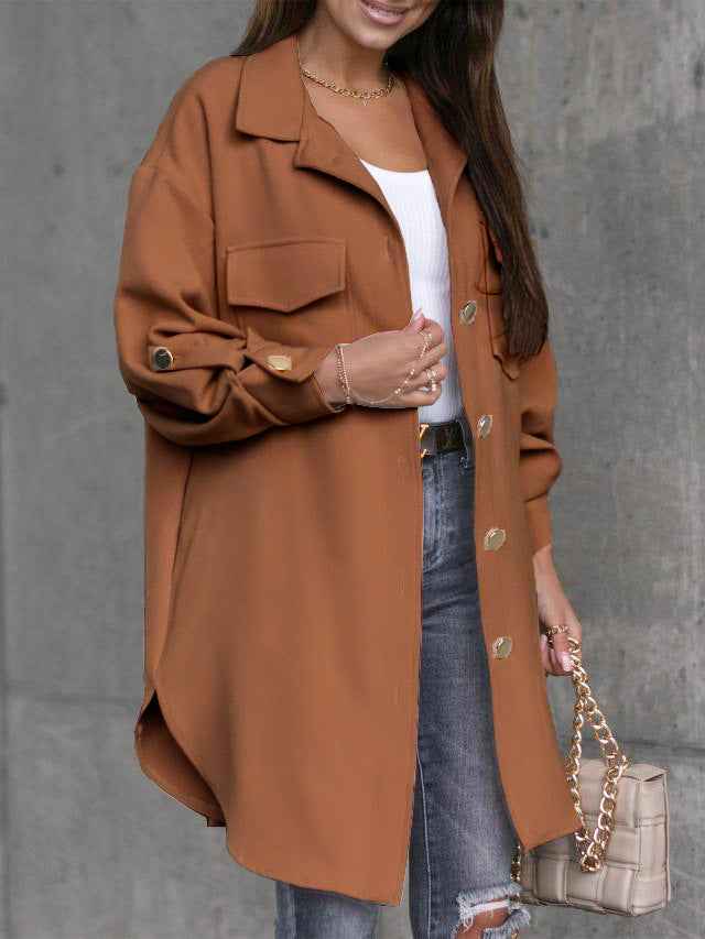 Damen Übergangsjacke Reverskragen Knopfleiste Longshirt-Stil