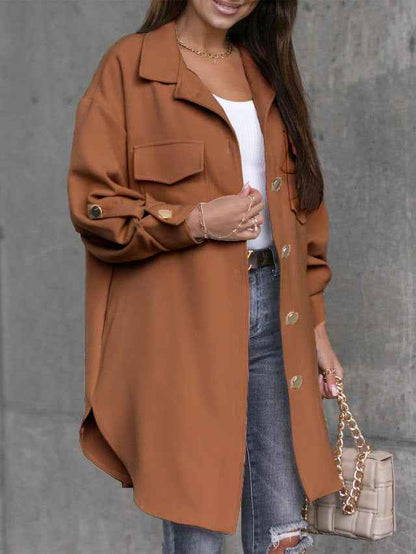 Damen Übergangsjacke Reverskragen Knopfleiste Longshirt-Stil