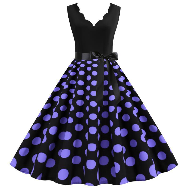 Damen Midi-Kleid Polka-Dots-Muster Tailliert Schwarz - Norvielle
