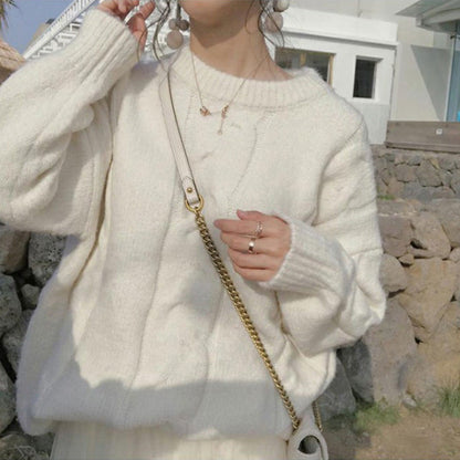 Damen Grobstrickpullover Rippstruktur Dekorativ Beige