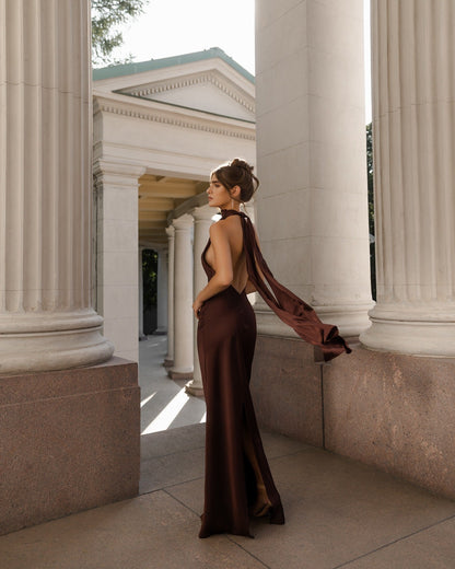 Damen Abendkleid Elegant Rückenausschnitt Fließender Stoff Norvielle