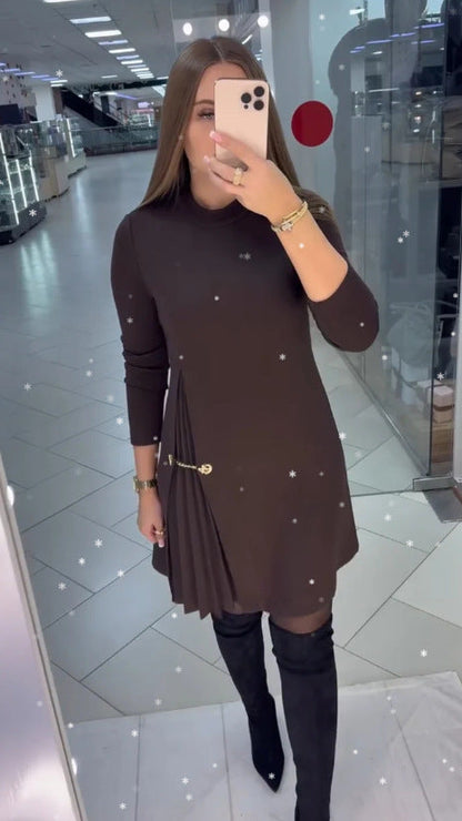 Damen Kleid mit Drapierung und Taillengürtel Elegantes es